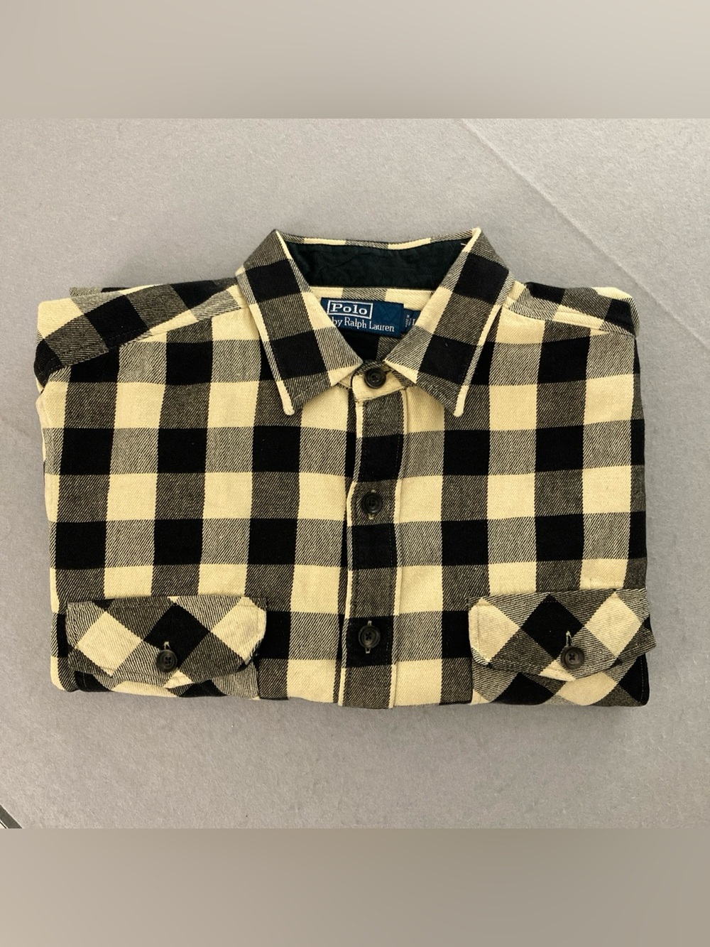 Polo Ralph Lauren Men’s Flannel Black & Cream Plaid Check Shirt Size Large